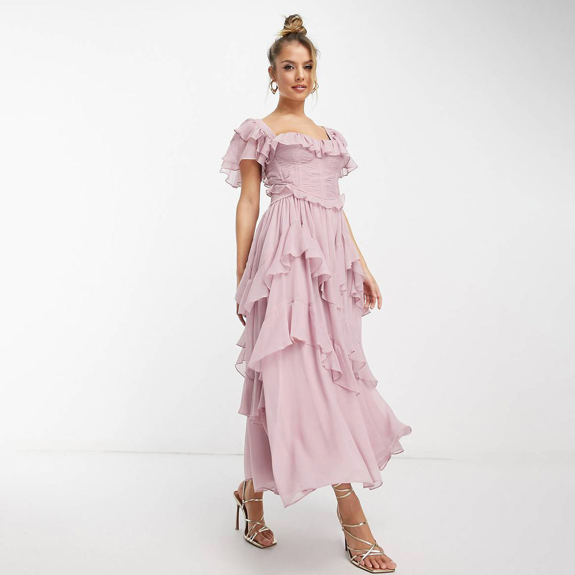 Short-sleeved Dress Fashion Backless Square Neck Long Dresses For Party