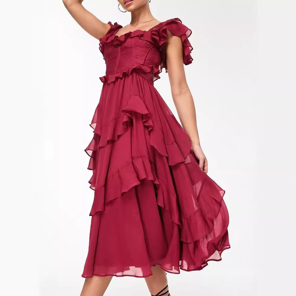 Short-sleeved Dress Fashion Backless Square Neck Long Dresses For Party