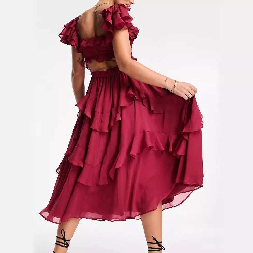 Short-sleeved Dress Fashion Backless Square Neck Long Dresses For Party