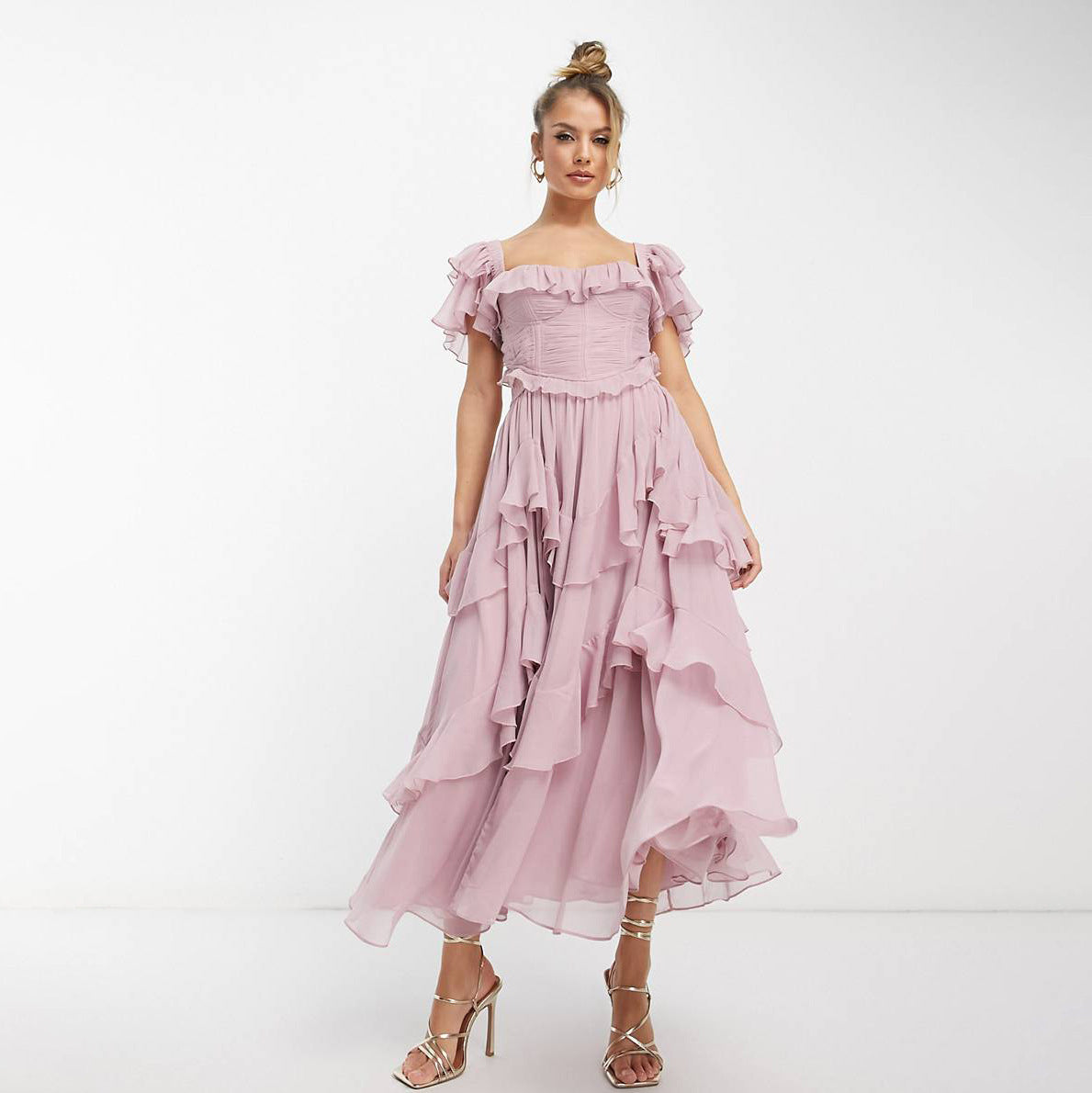 Short-sleeved Dress Fashion Backless Square Neck Long Dresses For Party