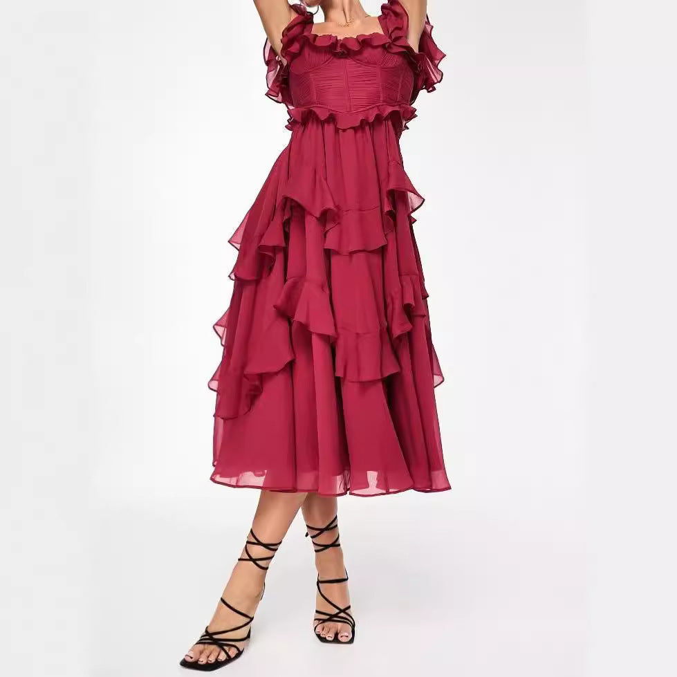 Short-sleeved Dress Fashion Backless Square Neck Long Dresses For Party