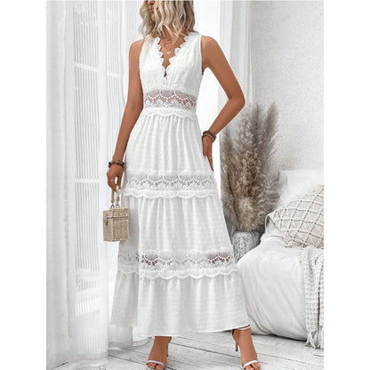 Lace Stitching V-neck Sleeveless Dress