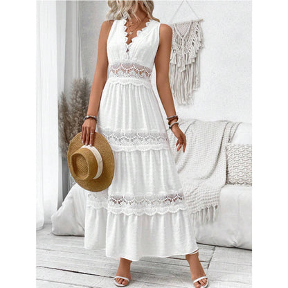 Lace Stitching V-neck Sleeveless Dress