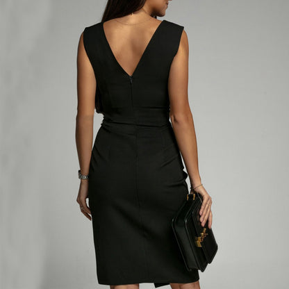 Summer V-neck Sleeveless Split Dress Fashion Slim High Waist Party Club Clothing