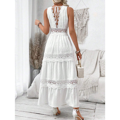 Lace Stitching V-neck Sleeveless Dress