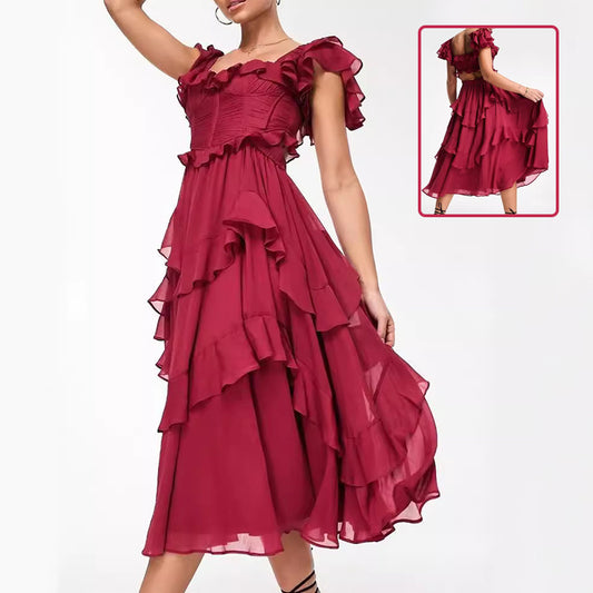 Short-sleeved Dress Fashion Backless Square Neck Long Dresses For Party