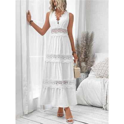 Lace Stitching V-neck Sleeveless Dress