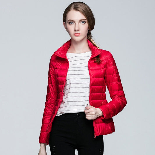 Slim Fit Stand Collar Plus Size White Duck Down Women's Jacket